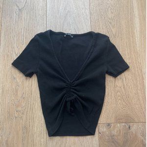Zara Cropped Black Short Sleeve with Cinched Middle